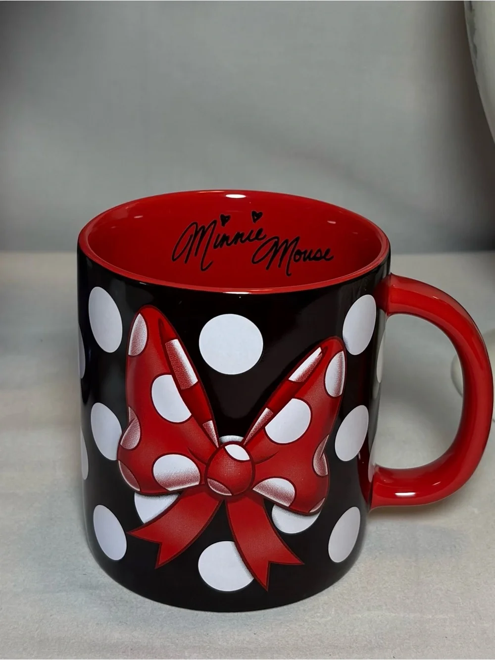 Disney Minnie Mouse Black Red White Polka Dot Ceramic Coffee Mug